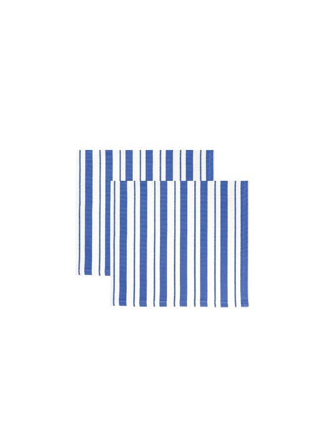 Mukitchen 2-Piece Seaside Stripe Pattern Basket Weave Dish Cloth Blue and White 12 x 12 Inch 6618-2465 - Image 1